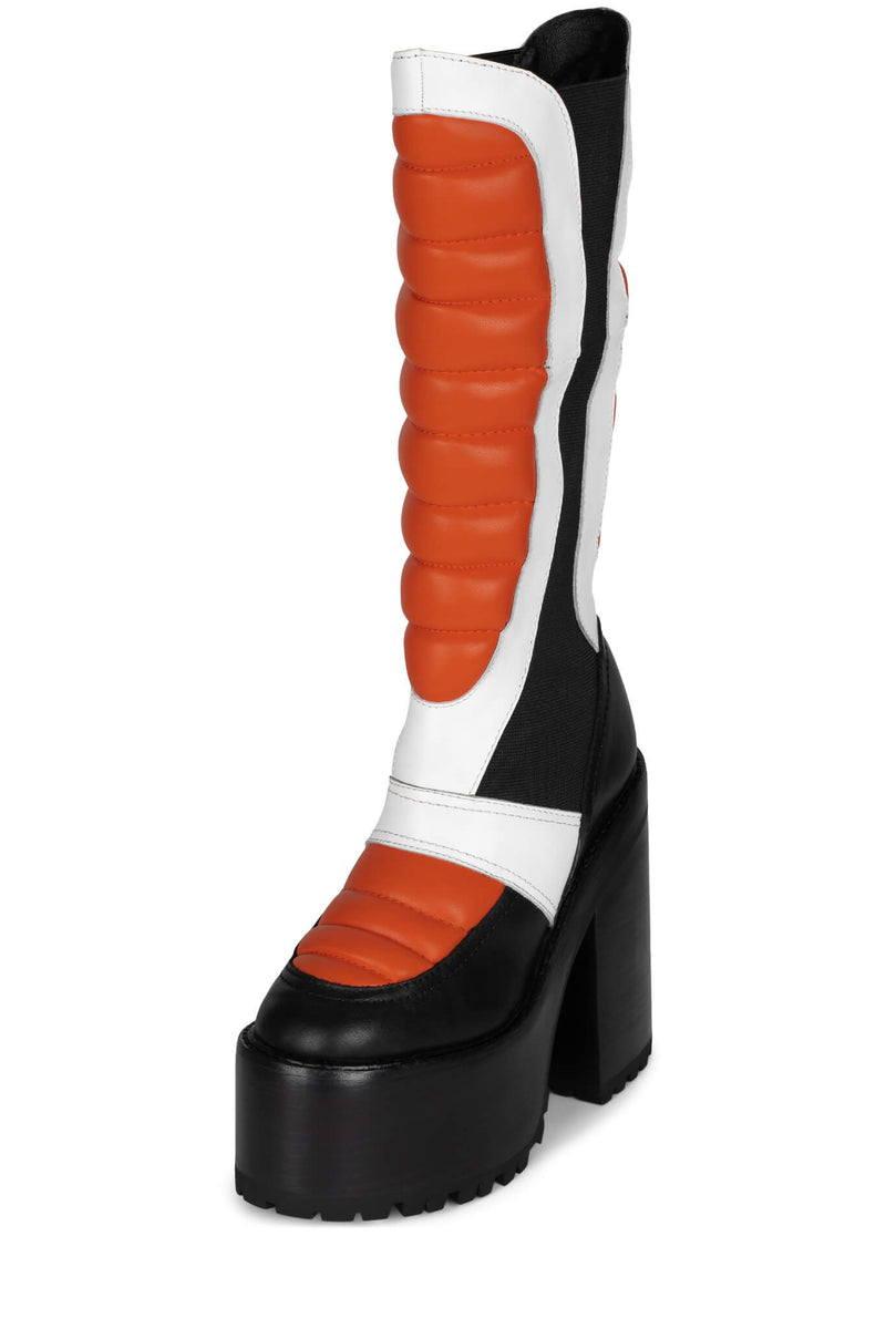 Jeffrey Campbell Dirt-Bike Women's Knee High Boots Black / Orange | NTMUSOL-78