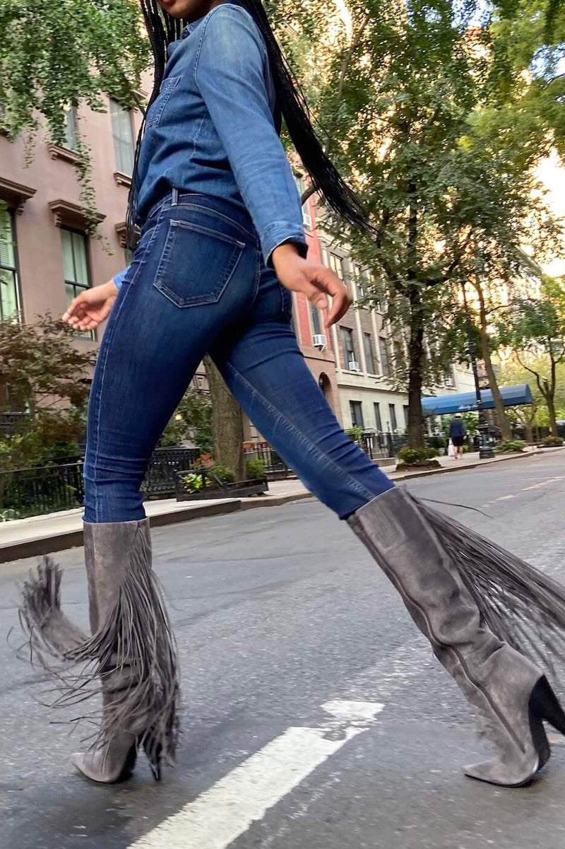 Jeffrey Campbell Galloping Women's Knee High Boots Grey | NLUHEWJ-69